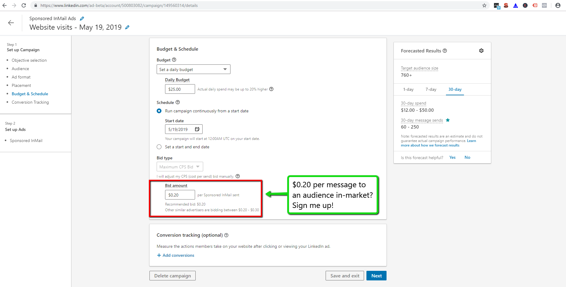 inmail bid amount