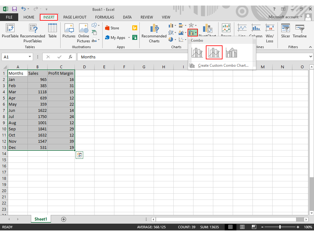 Excel中的组合图表