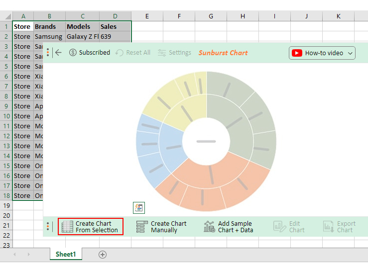 如何在 Excel 中制作旭日形图