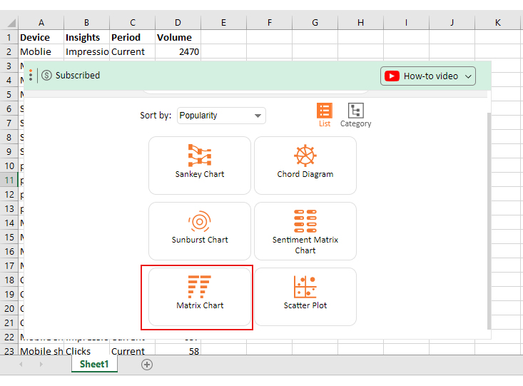 Excel 模板中的比较图表