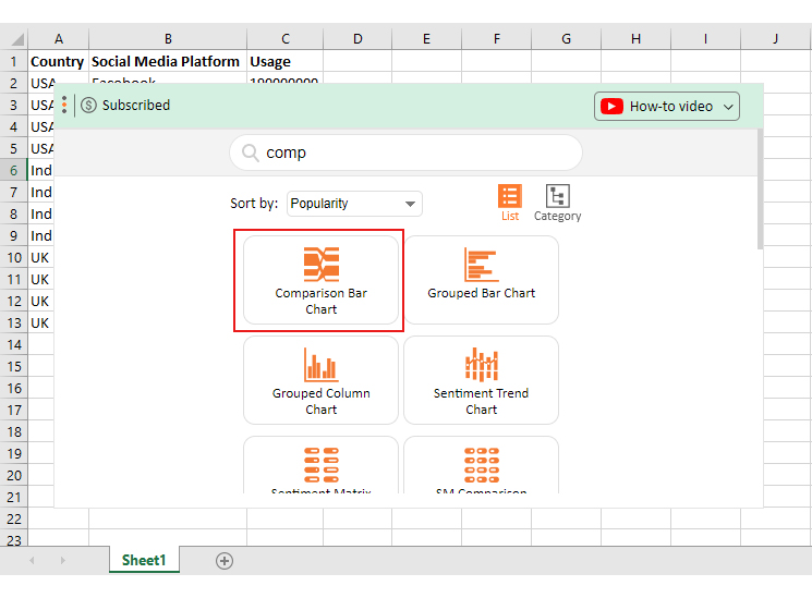 Excel 模板中的比较图表