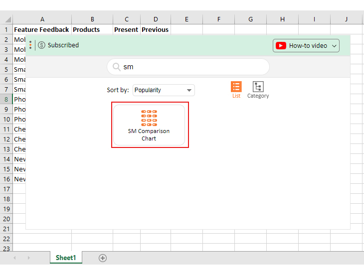 Excel 模板中的比较图表