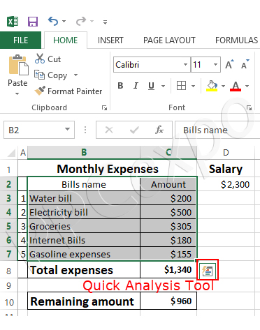 Excel快速分析工具