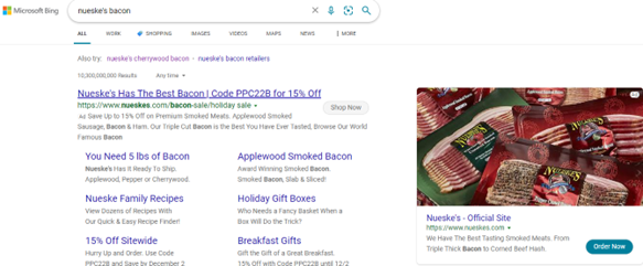 在 Bing 上搜索培根品牌折扣