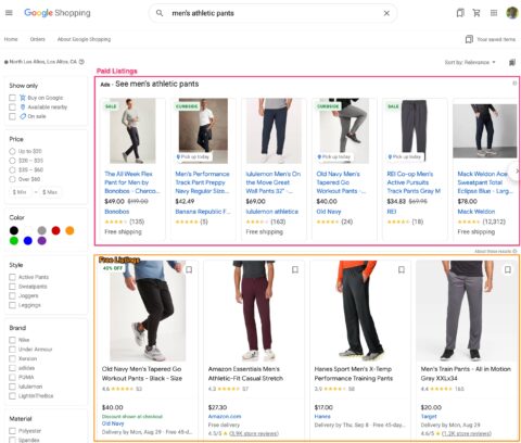男士裤子的 Google 购物搜索结果